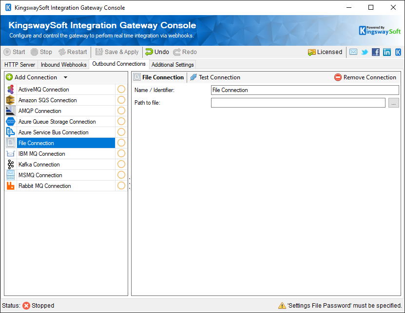 KingswaySoft Integration Gateway Console - Outbound Connection - File Connection.png